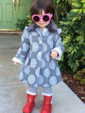 Cherokee Gray and White Polka Dot Girls Coat with Faux Fur Collar